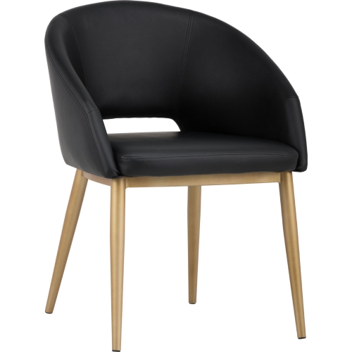 Thatcher Dining Chair in Onyx Leatherette on Brass Legs